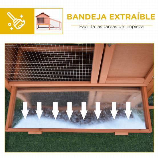 Clapier Extérieur 2 Niveaux en Bois de Sapin pour Lapins avec Enclos Spacieux et Toit Bitumé 144cm - ComfortXL Outdoor Living - Image 8