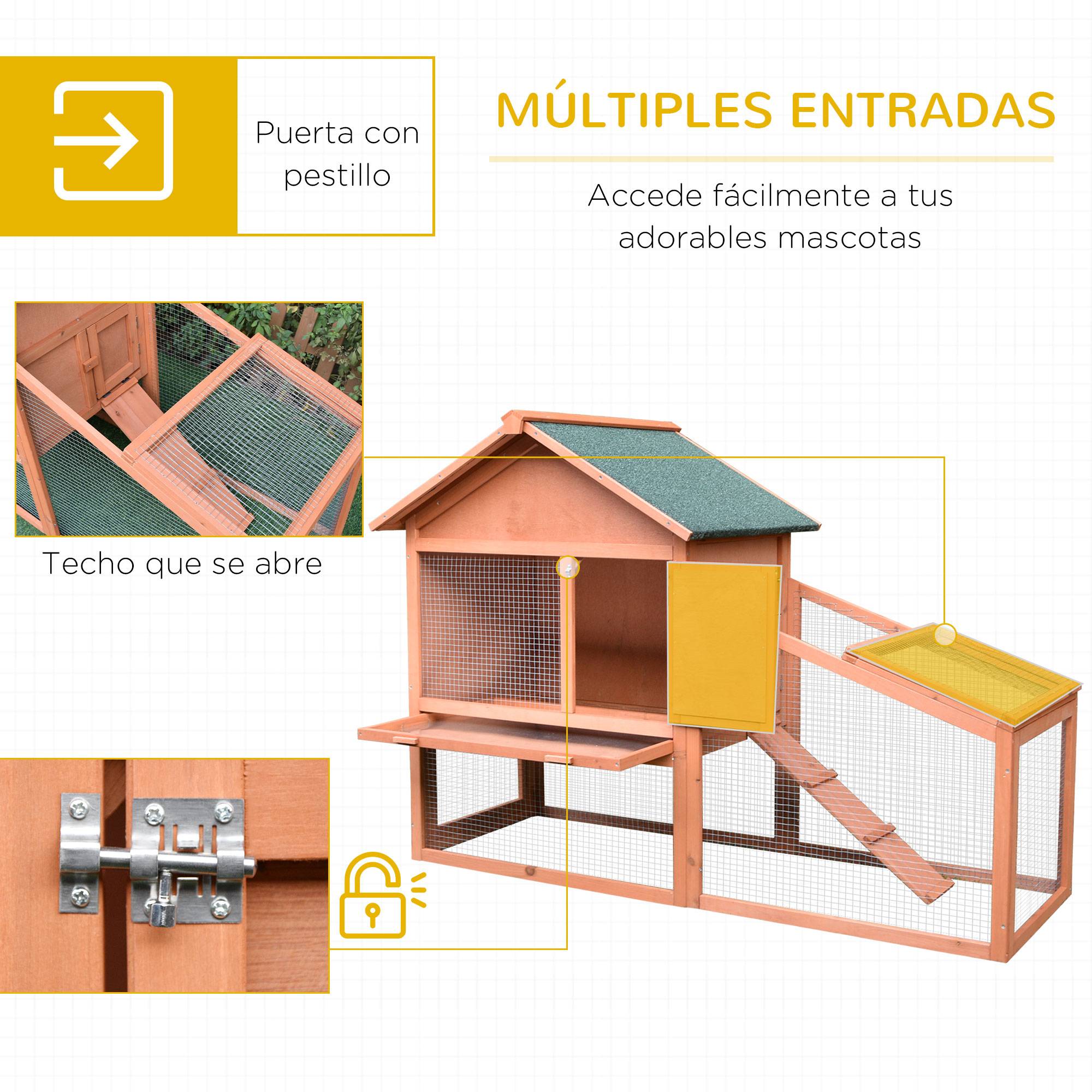 Clapier Extérieur 2 Niveaux en Bois de Sapin pour Lapins avec Enclos Spacieux et Toit Bitumé 144cm - ComfortXL Outdoor Living - Image 7