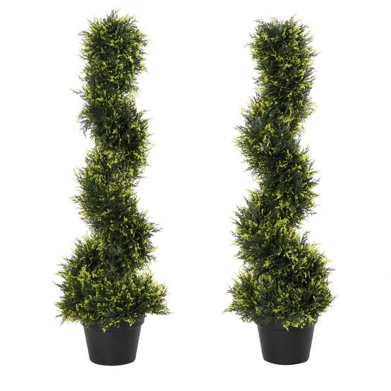 Lot 2 Cèdres Artificiels Spirale Plante Topiaire Intérieur Extérieur Pot Inclus 90cm - ComfortXL Outdoor Living - Image 2