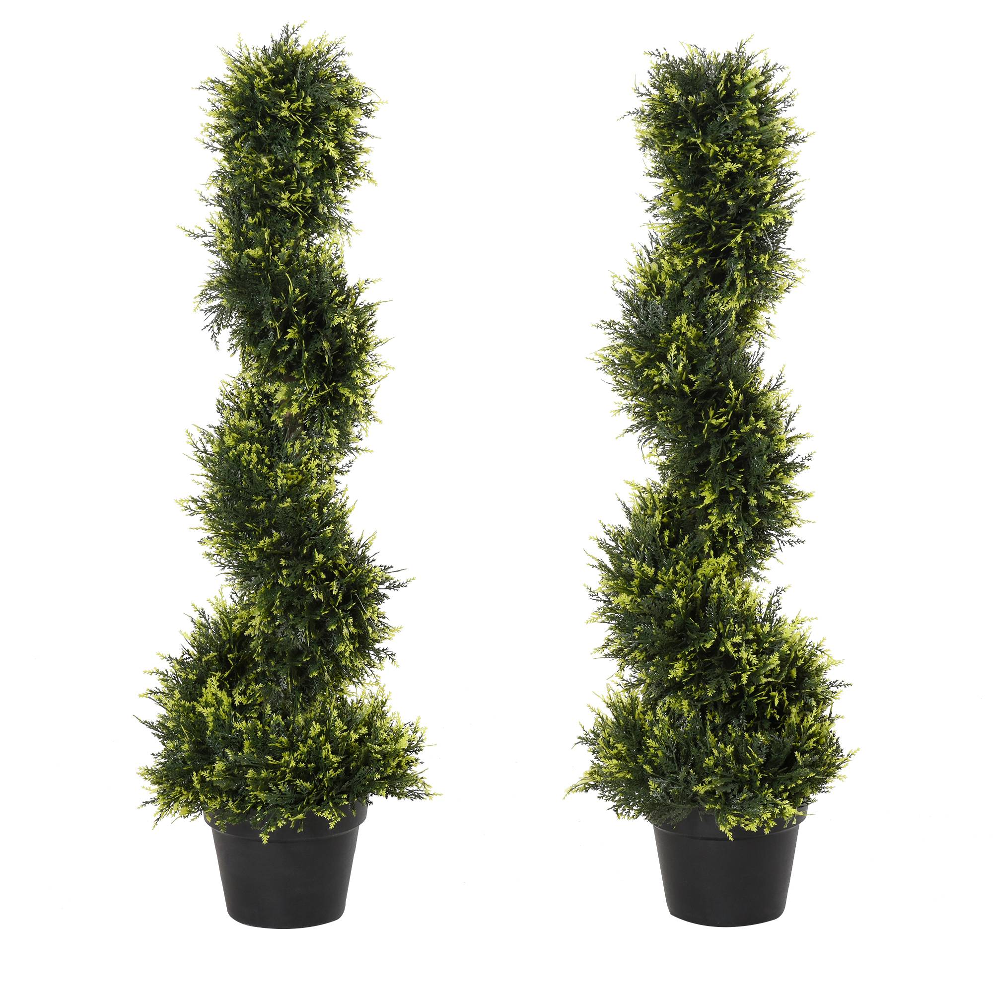 Lot 2 Cèdres Artificiels Spirale Plante Topiaire Intérieur Extérieur Pot Inclus 90cm - ComfortXL Outdoor Living - Image 2
