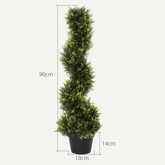 Lot 2 Cèdres Artificiels Spirale Plante Topiaire Intérieur Extérieur Pot Inclus 90cm - ComfortXL Outdoor Living - Image 3
