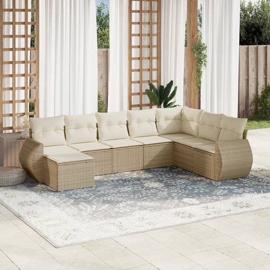 ComfortXL - Salon de Jardin Bas 8 Places en Poly Rotin Beige Modulable avec Coussins Confortables 8 Pièces – ComfortXL Outdoor Living - Image 1