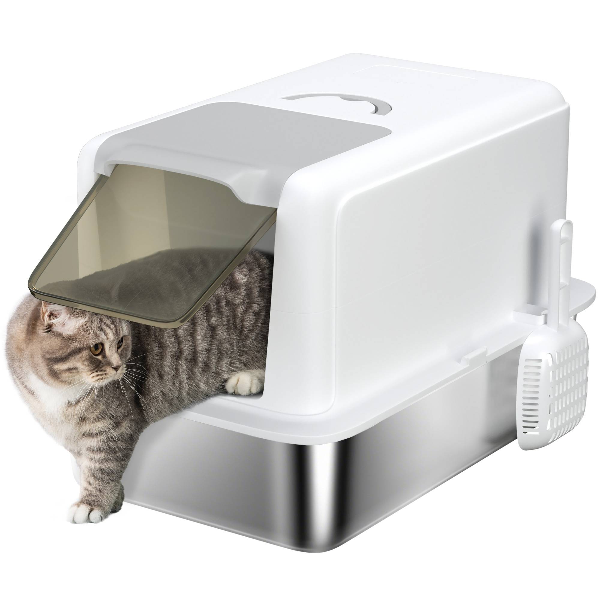 Bac à litière fermé pour chat avec plateau en acier, pelle et sacs filtrants, en PP, 40,5 x 60,5 x 41,5 cm - Image 1