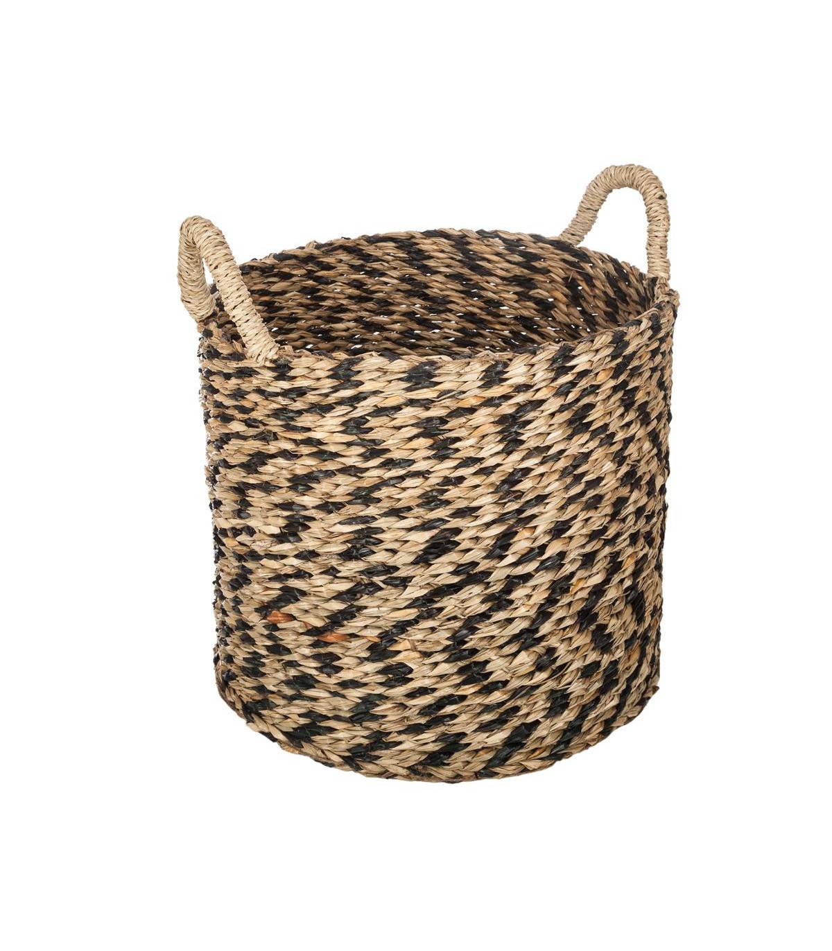 Set de 3 Paniers de rangement rond en Osier Noir et Naturel - Image 3