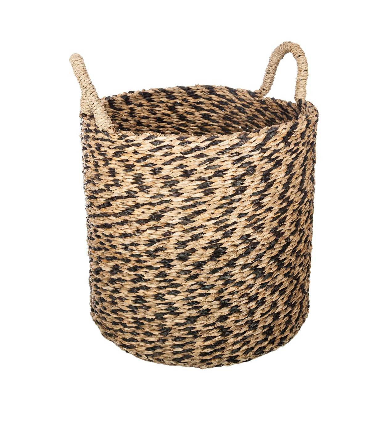 Set de 3 Paniers de rangement rond en Osier Noir et Naturel - Image 4