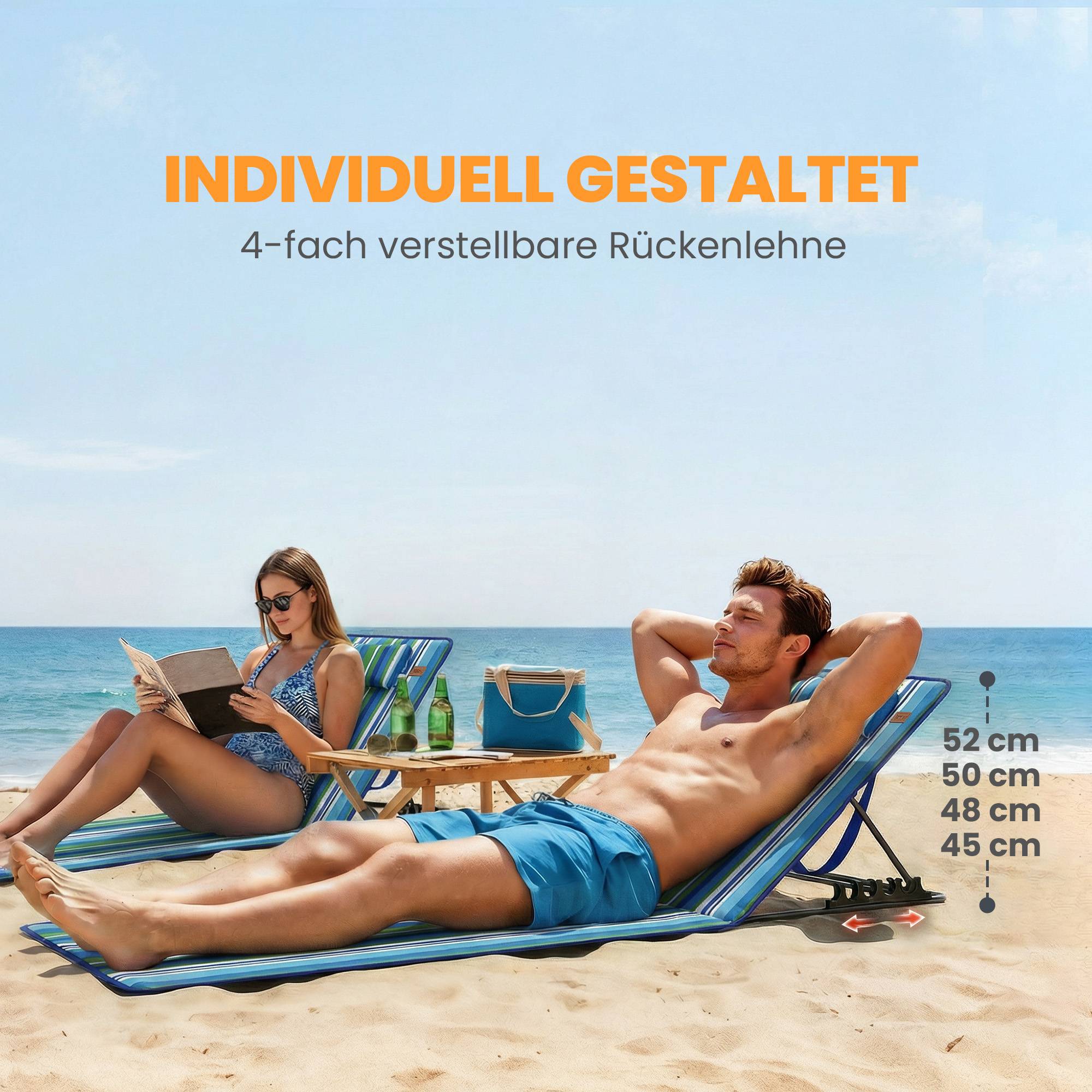 Ensemble de 2 tapis de plage pliables et légers avec dossier réglable, appui-tête et sac de rangement. - Image 6