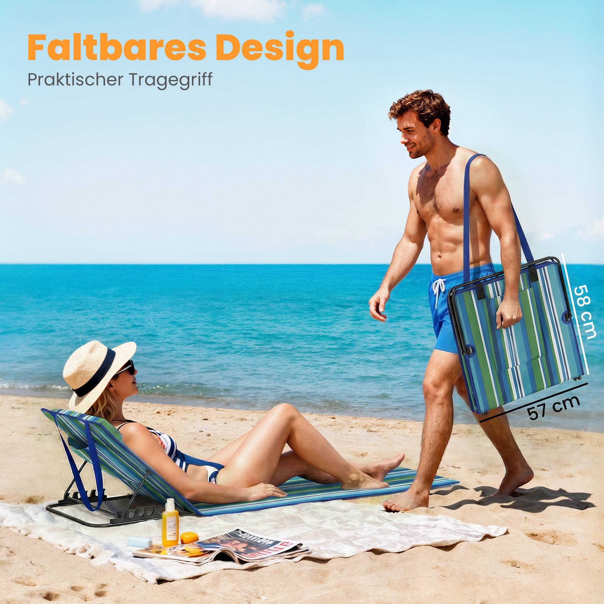 Ensemble de 2 tapis de plage pliables et légers avec dossier réglable, appui-tête et sac de rangement. - Image 8