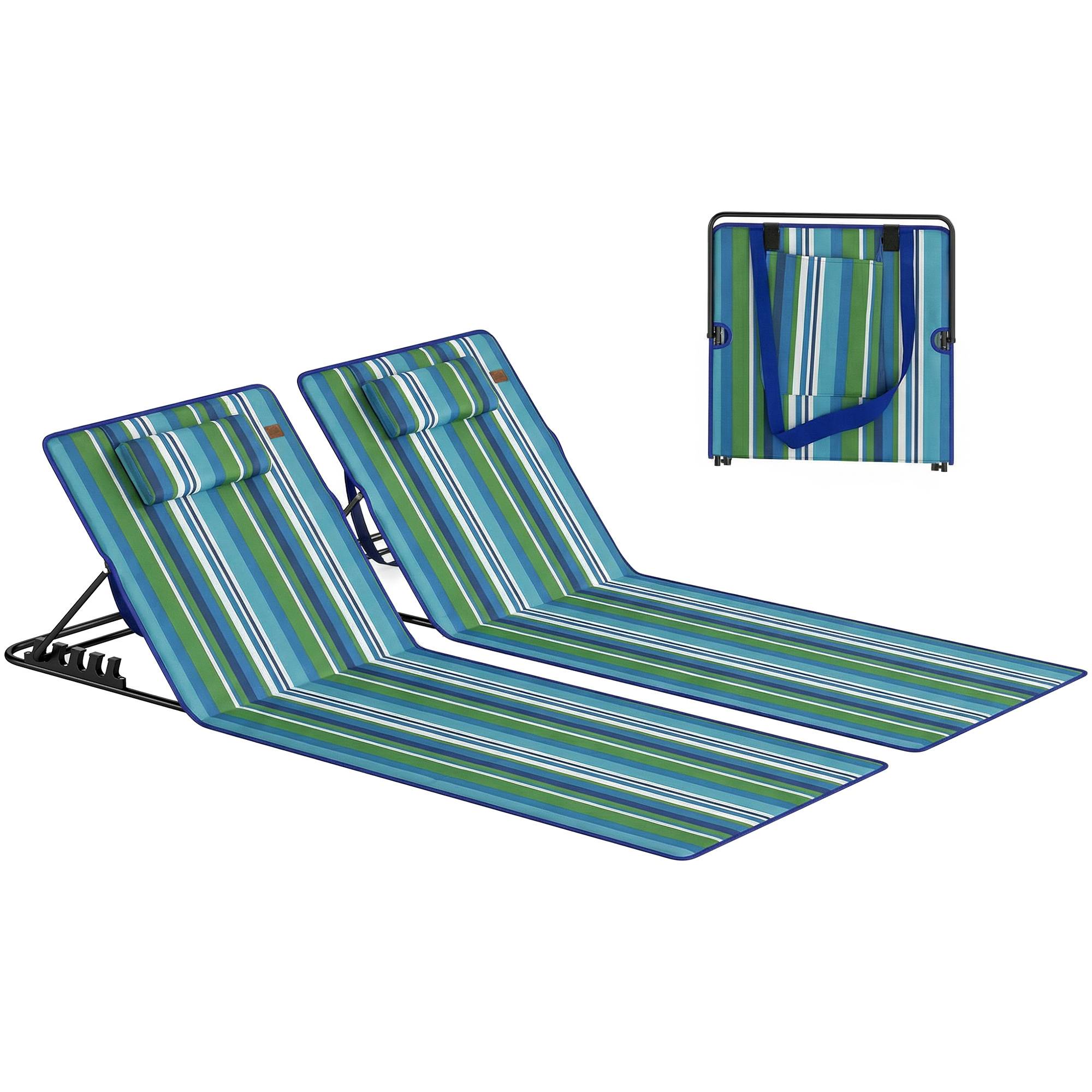 Ensemble de 2 tapis de plage pliables et légers avec dossier réglable, appui-tête et sac de rangement.
