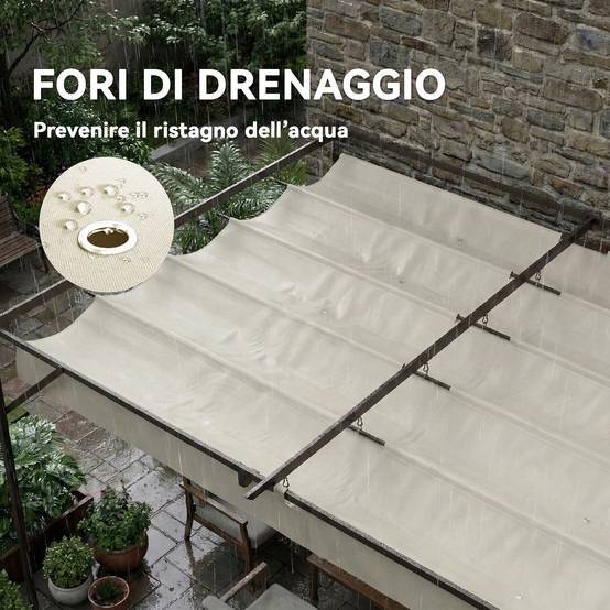 Pergola Adossée Acier Toile Rétractable Coulissante Drainage 3x4m Blanc Crème - ComfortXL Outdoor Living - Image 10