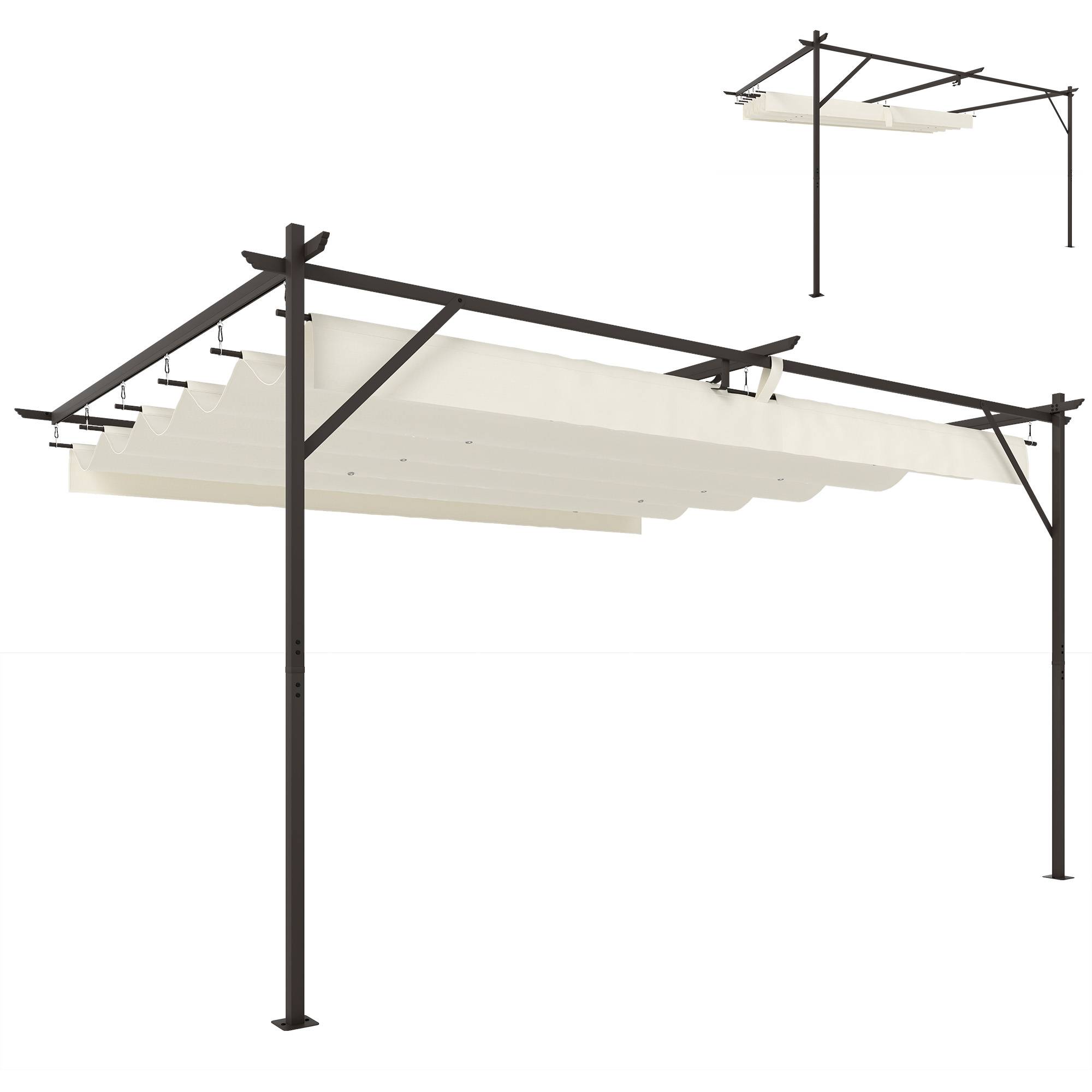 Pergola Adossée Acier Toile Rétractable Coulissante Drainage 3x4m Blanc Crème - ComfortXL Outdoor Living