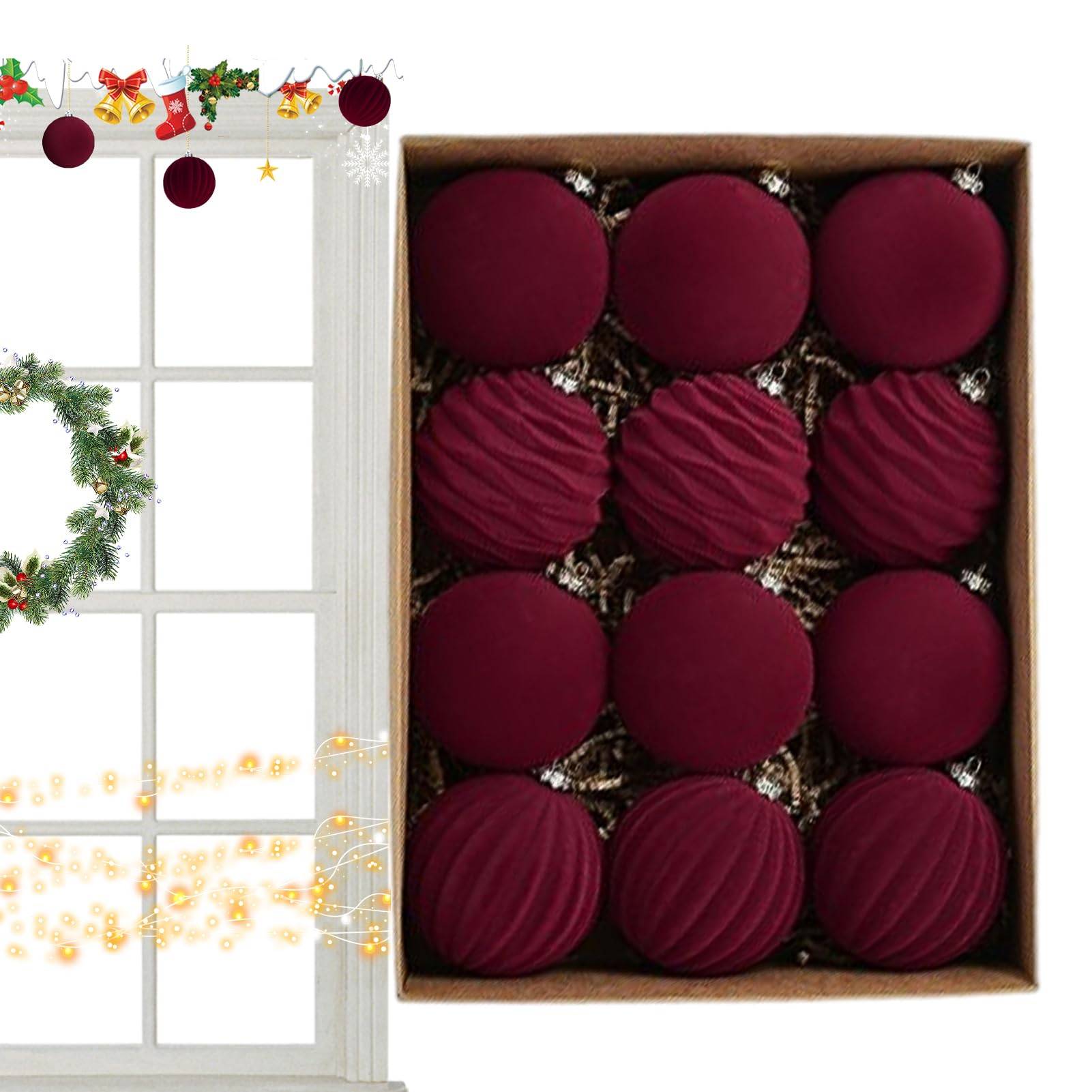 2 paquets de 12 décorations de Noël en velours, ornements à suspendre pour sapin de Noël floqués, décorations d'ampoules de Noël incassables - Image 8