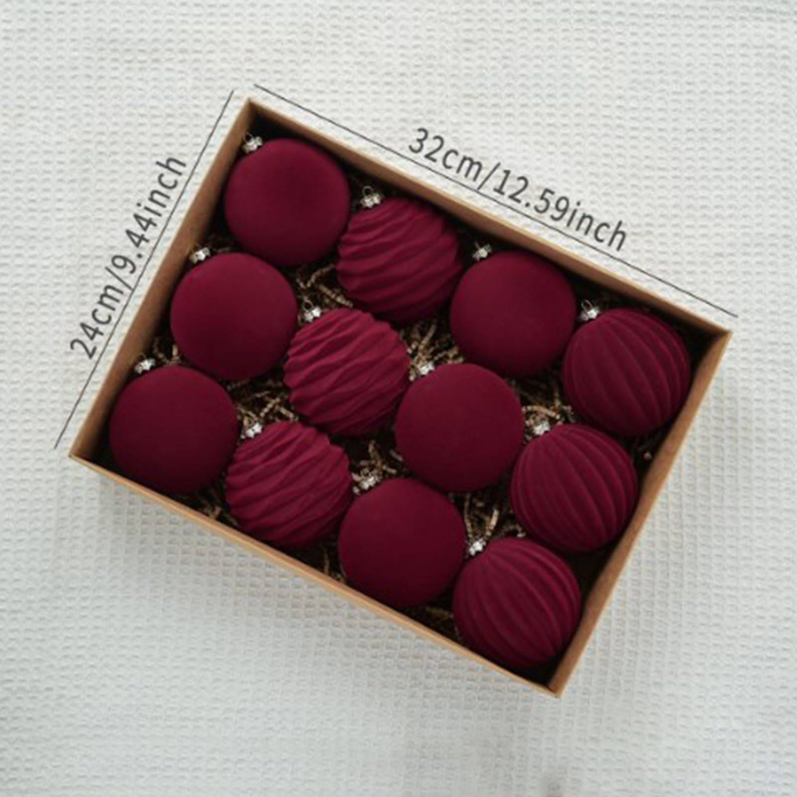 2 paquets de 12 décorations de Noël en velours, ornements à suspendre pour sapin de Noël floqués, décorations d'ampoules de Noël incassables - Image 4