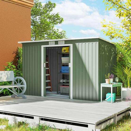 Abri de jardin extérieur 280 x 130 x 172 cm avec portes coulissantes, fond et ventilation, vert clair - Image 3