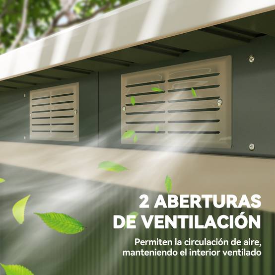 Abri de jardin extérieur 280 x 130 x 172 cm avec portes coulissantes, fond et ventilation, vert clair - Image 10