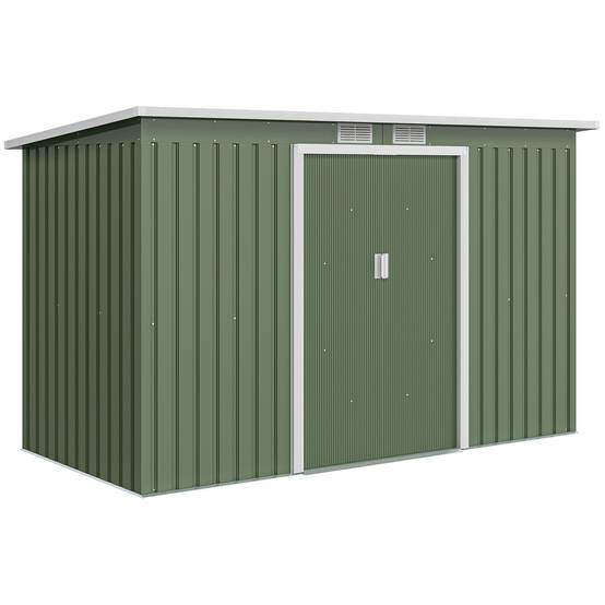 Abri de jardin extérieur 280 x 130 x 172 cm avec portes coulissantes, fond et ventilation, vert clair - Image 1