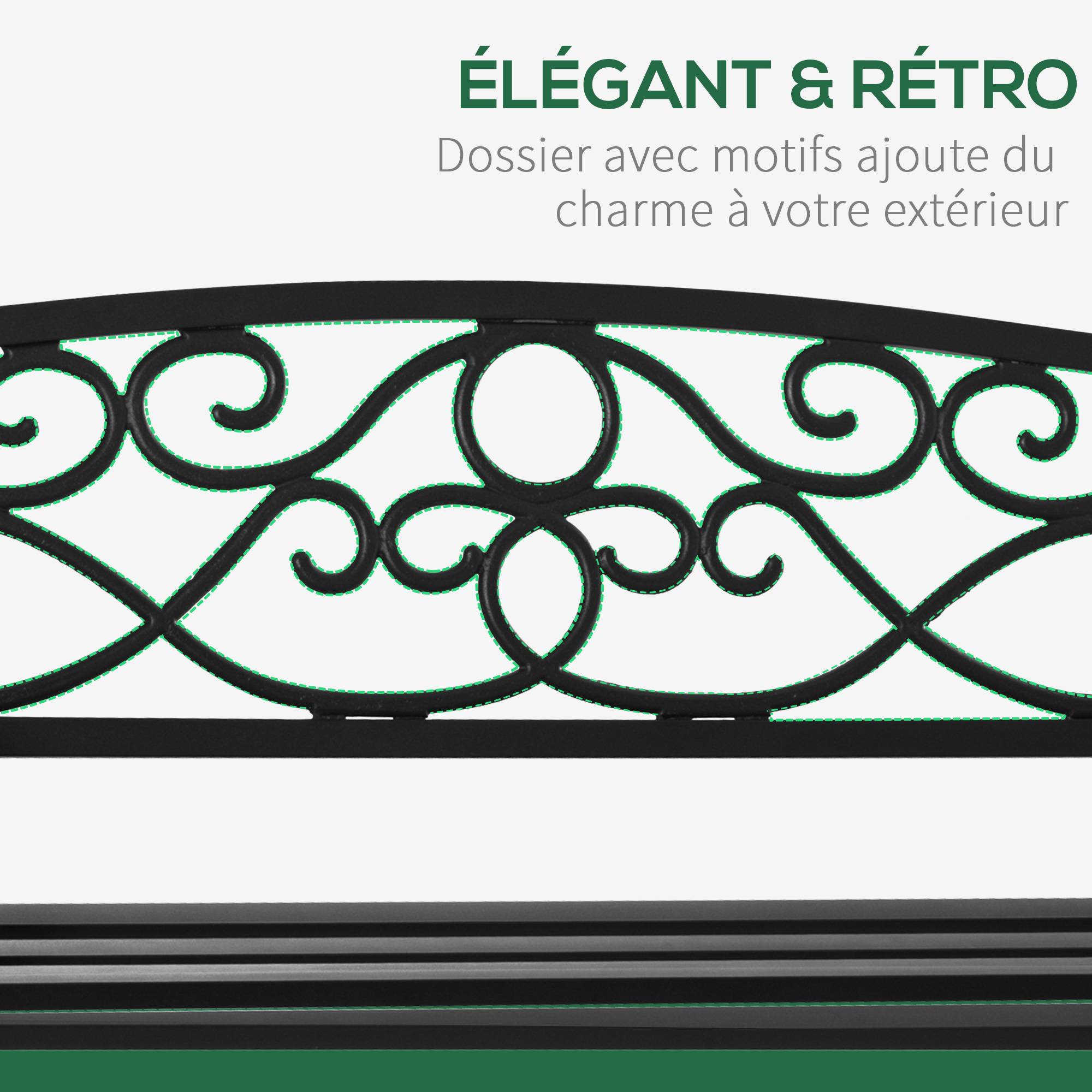 Banc de jardin 2 places banquette extérieur terrasse patio dossier incliné assise à lattes accoudoirs - Image 6