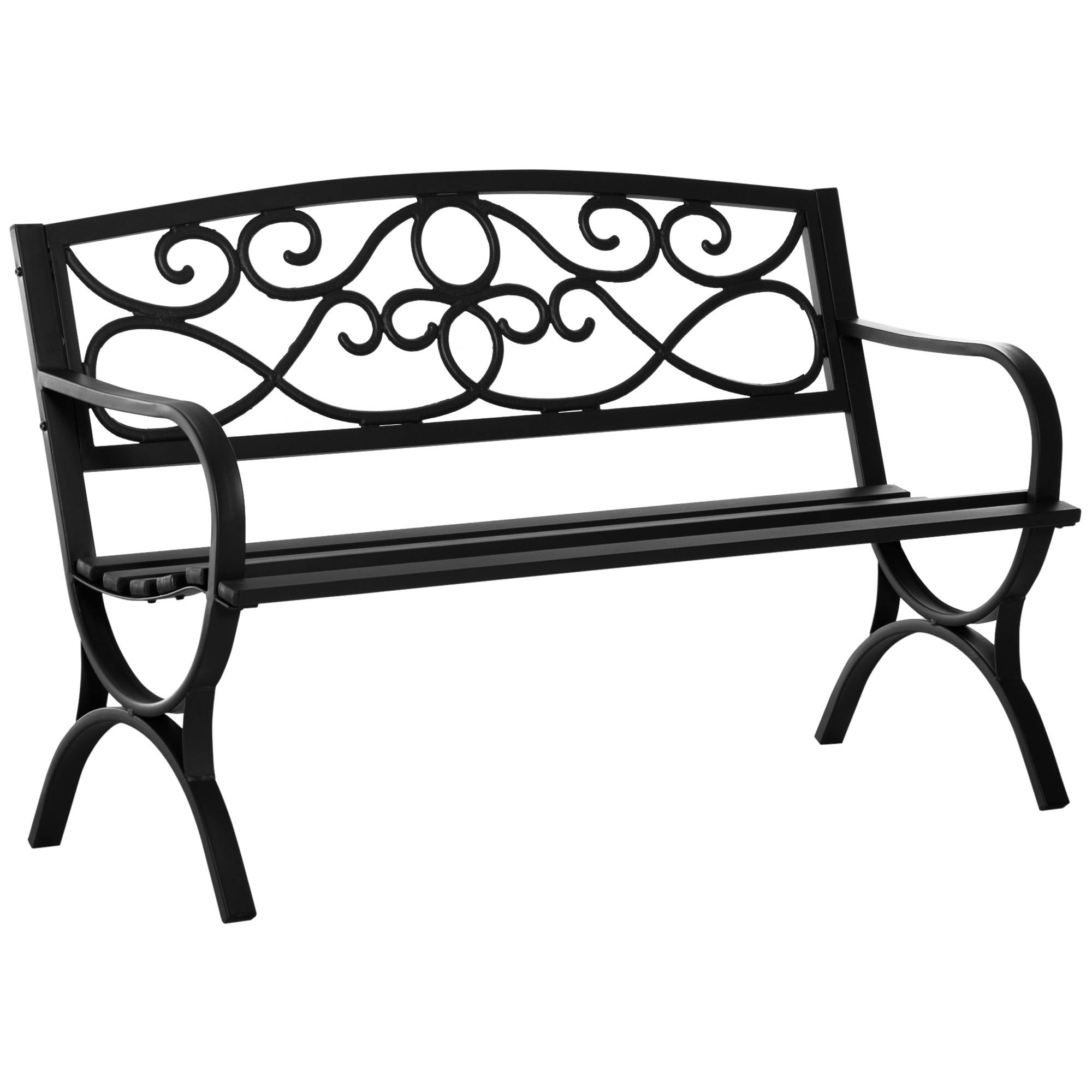 Banc de jardin 2 places banquette extérieur terrasse patio dossier incliné assise à lattes accoudoirs - Image 2