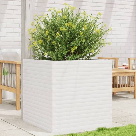 Très grande jardinière haute 70cm en bois de pin massif Blanc – ComfortXL Outdoor Living - Image 1