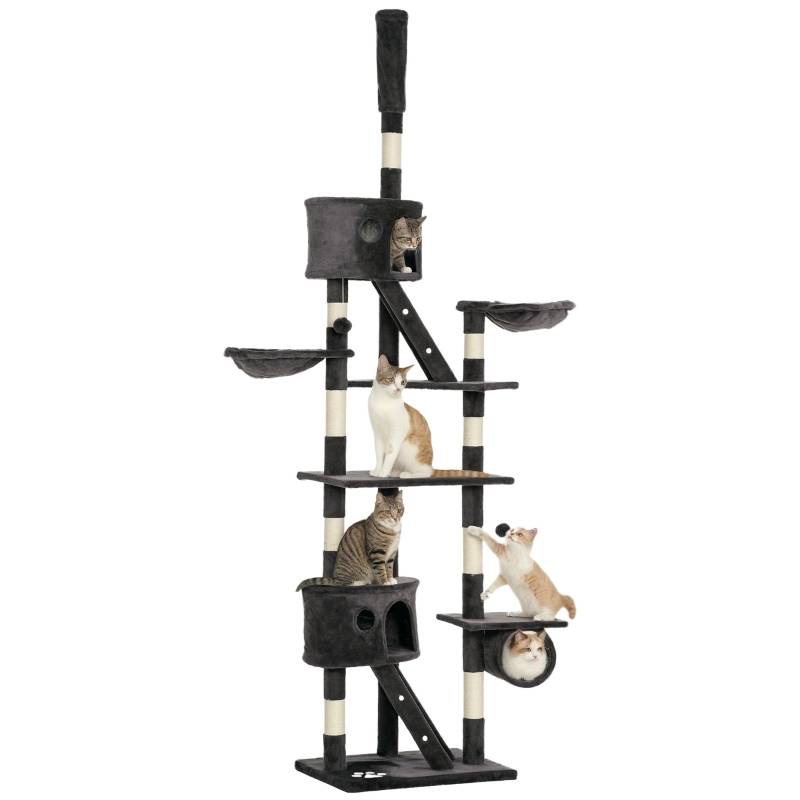 Arbre à Chat XXL Ajustable Sisal Gris 240-260cm Tour Griffoir Multi-Niveaux - ComfortXL Pet Living - Image 2