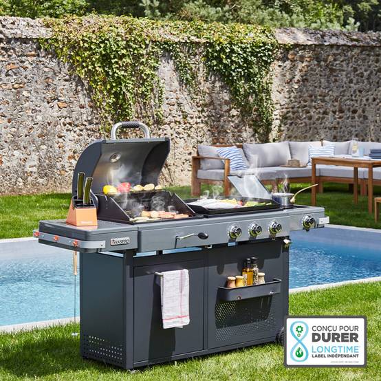 Plancha gaz & barbecue charbon Bi-Energy XL Brasero 3 brûleurs + 1 latéral 60x42 cm 12,95 kW – Brasero - Image 1
