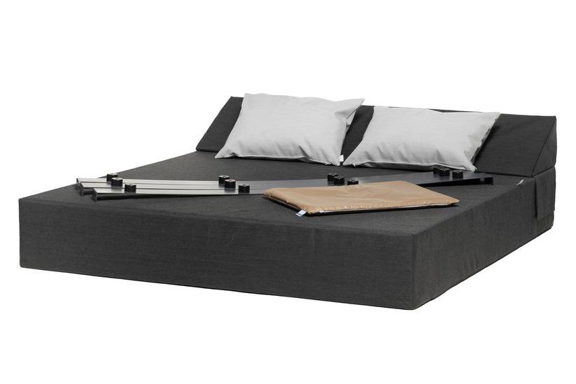 SUN PACK GRAND BED COZIP Anthracite | 1 Grand Bed deux places 200x180xh38 + 2 coussins 50x70 cm + 1 Housse de protection + 3 Piètements 180cm