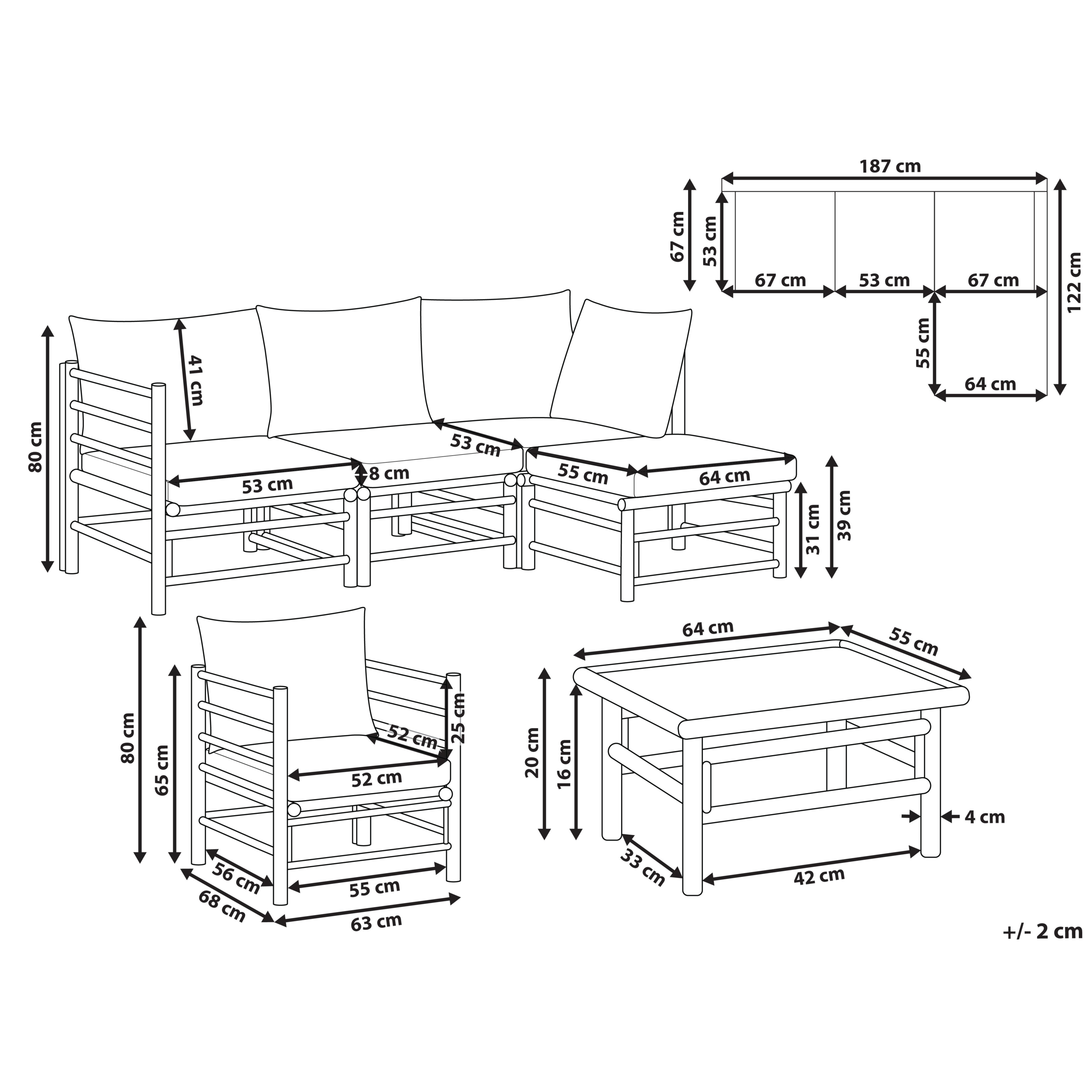 Beliani - Set de jardin, 5 Personnes Bambou Taupe CERRETO - Beliani - Image 3