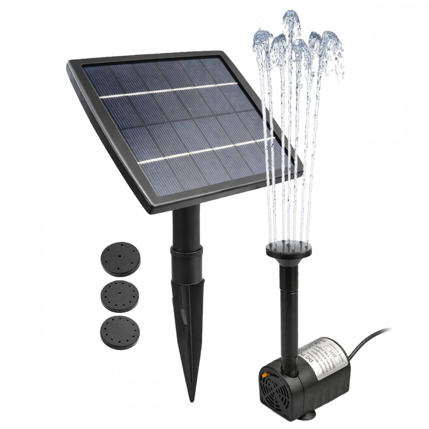 Pompe à eau solaire pour fontaine, piscine, bassin extérieur de jardin avec câble de 3m - Noir - Linxor - Image 1