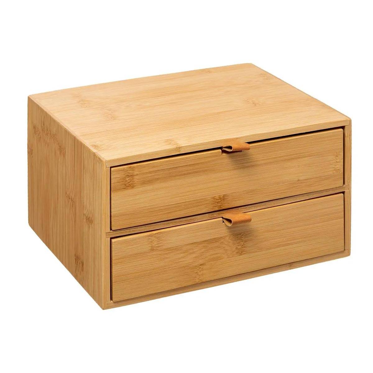 Boîte Déco 2 Tiroirs "Bambou" 25cm Naturel - Image 1