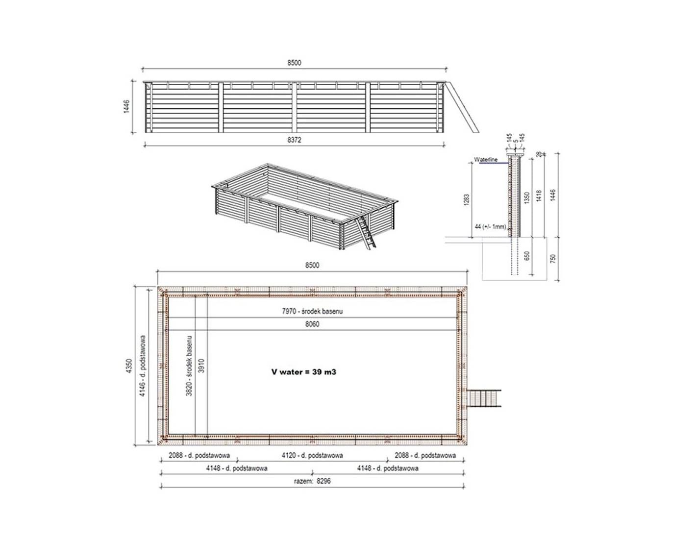 Altanka - Piscine en bois Aqua 8.5x4.35 - H.1.45 m fixations à sceller - BAS7309OSPI+SZA - Image 4