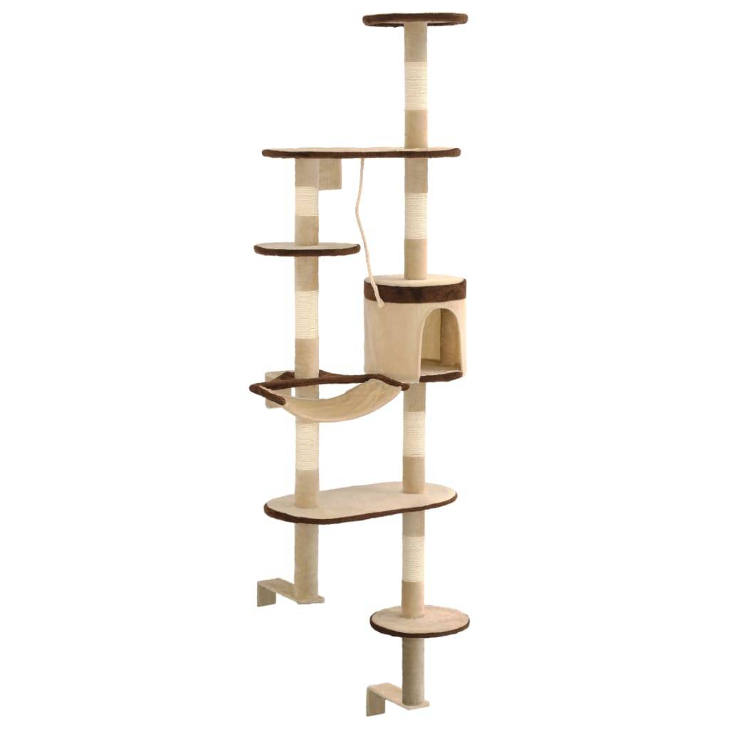 Arbre à chat bois et sisal beige et marron 60 x 30 x 194 cm - PANGIVO - Image 3