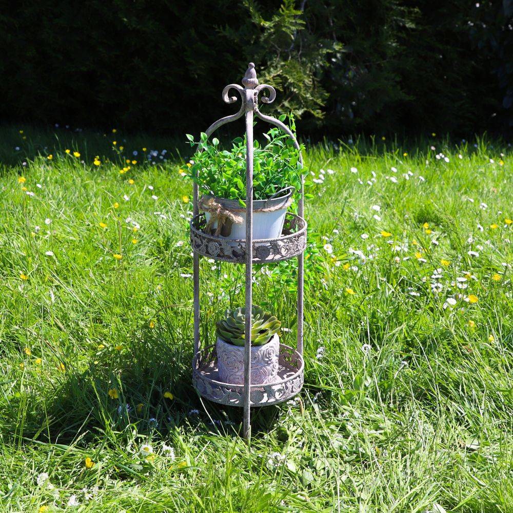 Présentoir pour 2 plantes en métal gris 20 x 68 cm Chemin de campagne - Image 3