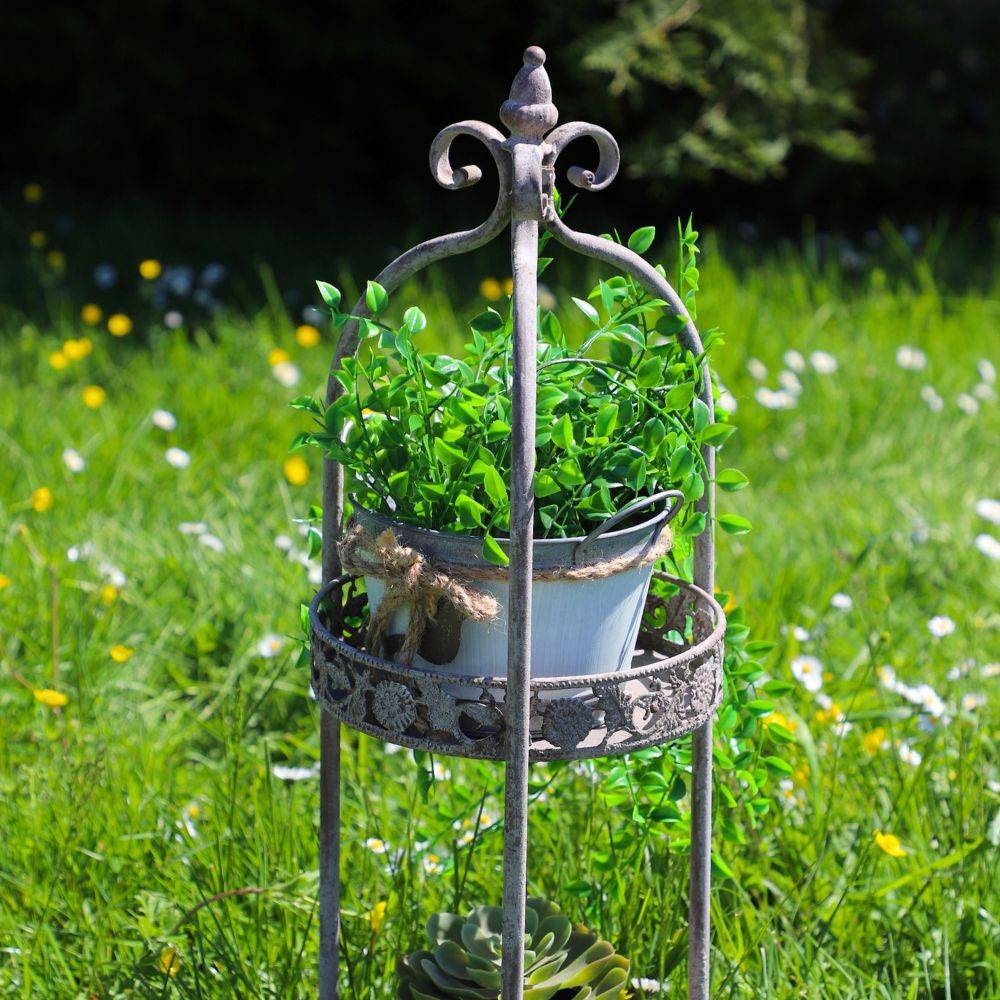 Présentoir pour 2 plantes en métal gris 20 x 68 cm Chemin de campagne - Image 2