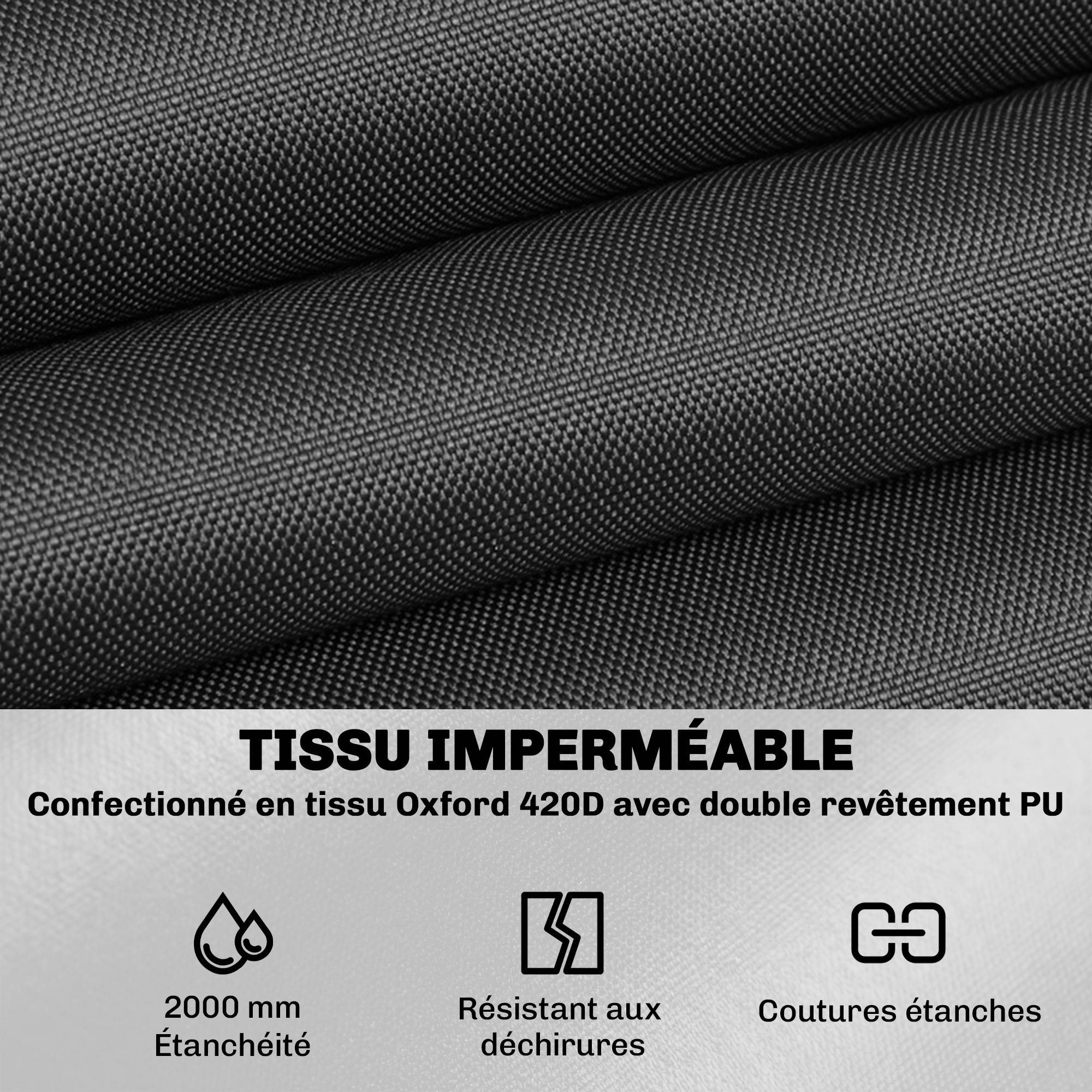 Housse de mobilier de jardin imperméable pour table ronde, tissu Oxford 420D pour jardin extérieur, Ø200 x 80 cm, noir - Image 6
