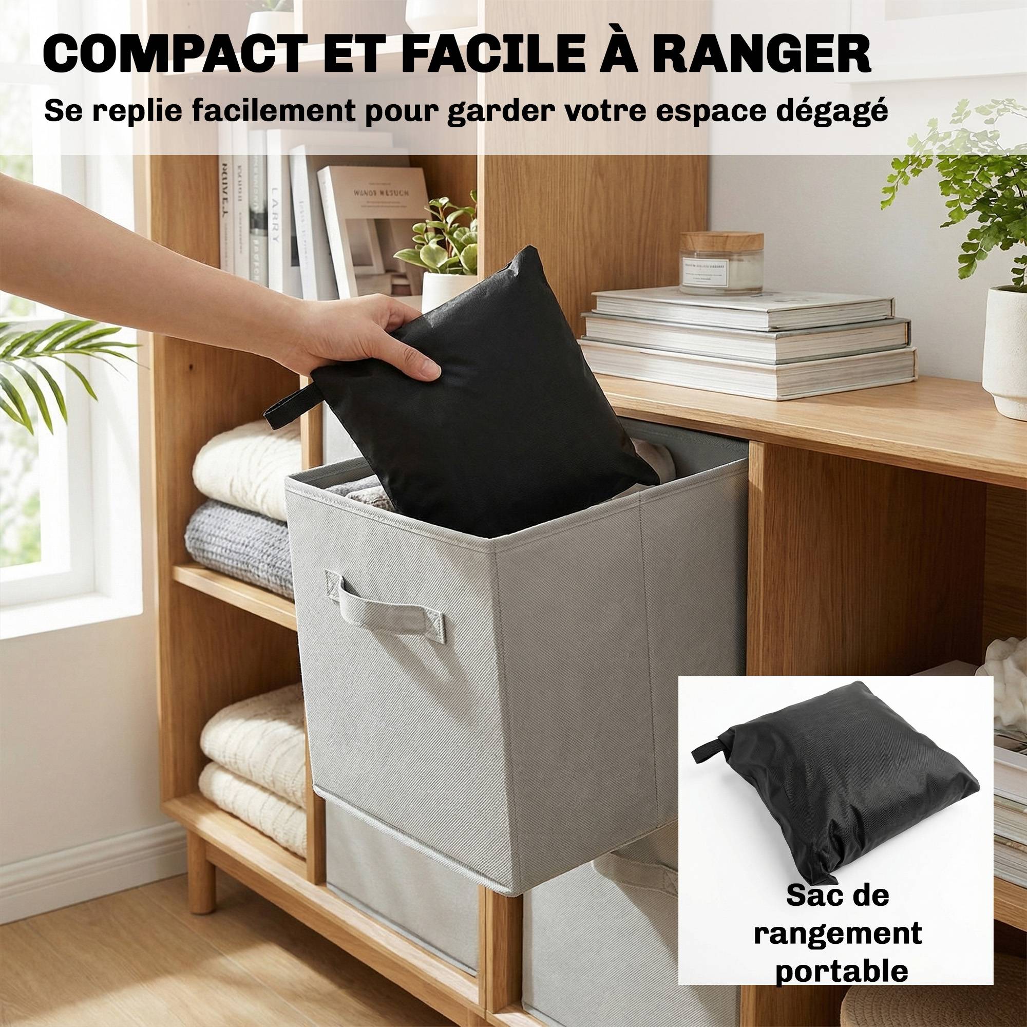 Housse de mobilier de jardin imperméable pour table ronde, tissu Oxford 420D pour jardin extérieur, Ø200 x 80 cm, noir - Image 9