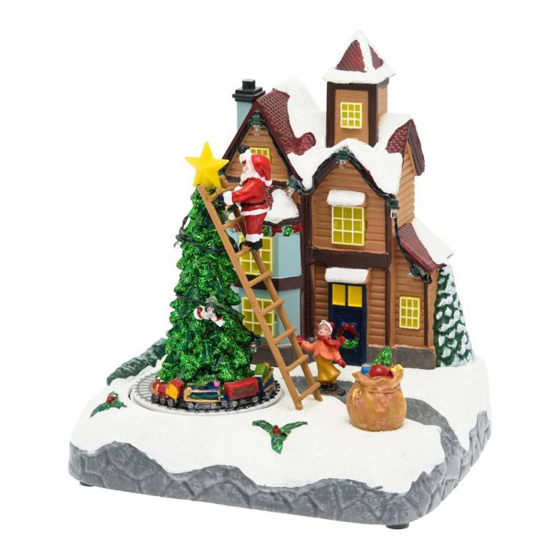 Lotti - Village de noël lumineux animé Père Noël sur échelle et Petit Train Tournant LED Musique Lotti - Image 10