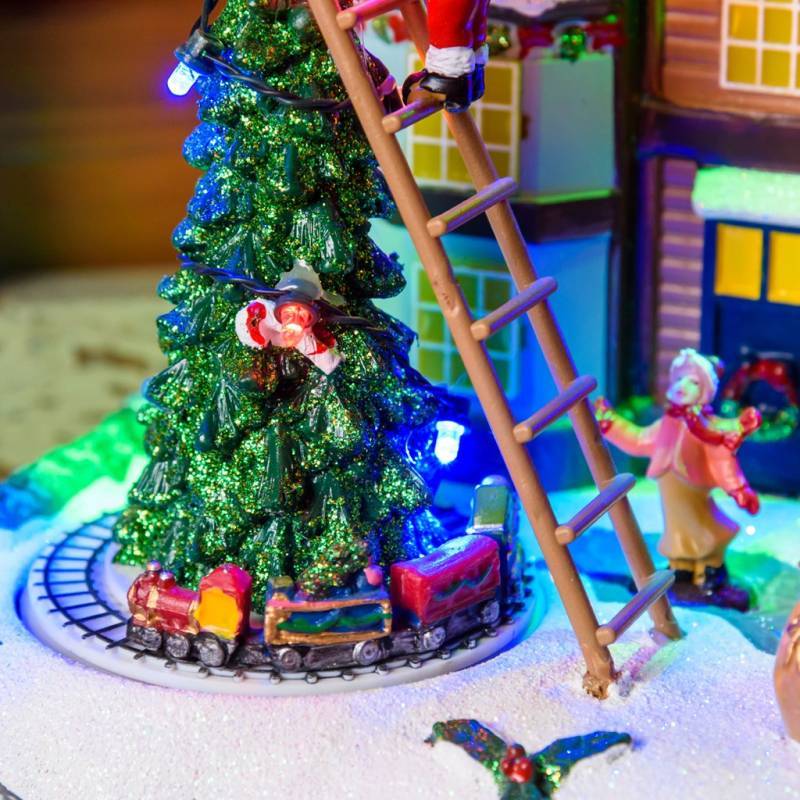 Lotti - Village de noël lumineux animé Père Noël sur échelle et Petit Train Tournant LED Musique Lotti - Image 5