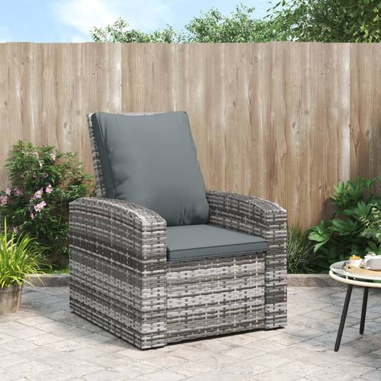 Fauteuil de jardin inclinable - Chaise de jardin - Fauteuil d'extérieur avec coussins gris résine tressée - MEUBLE PRO - Image 2