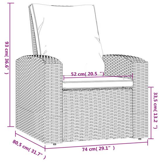 Fauteuil de jardin inclinable - Chaise de jardin - Fauteuil d'extérieur avec coussins gris résine tressée - MEUBLE PRO - Image 10