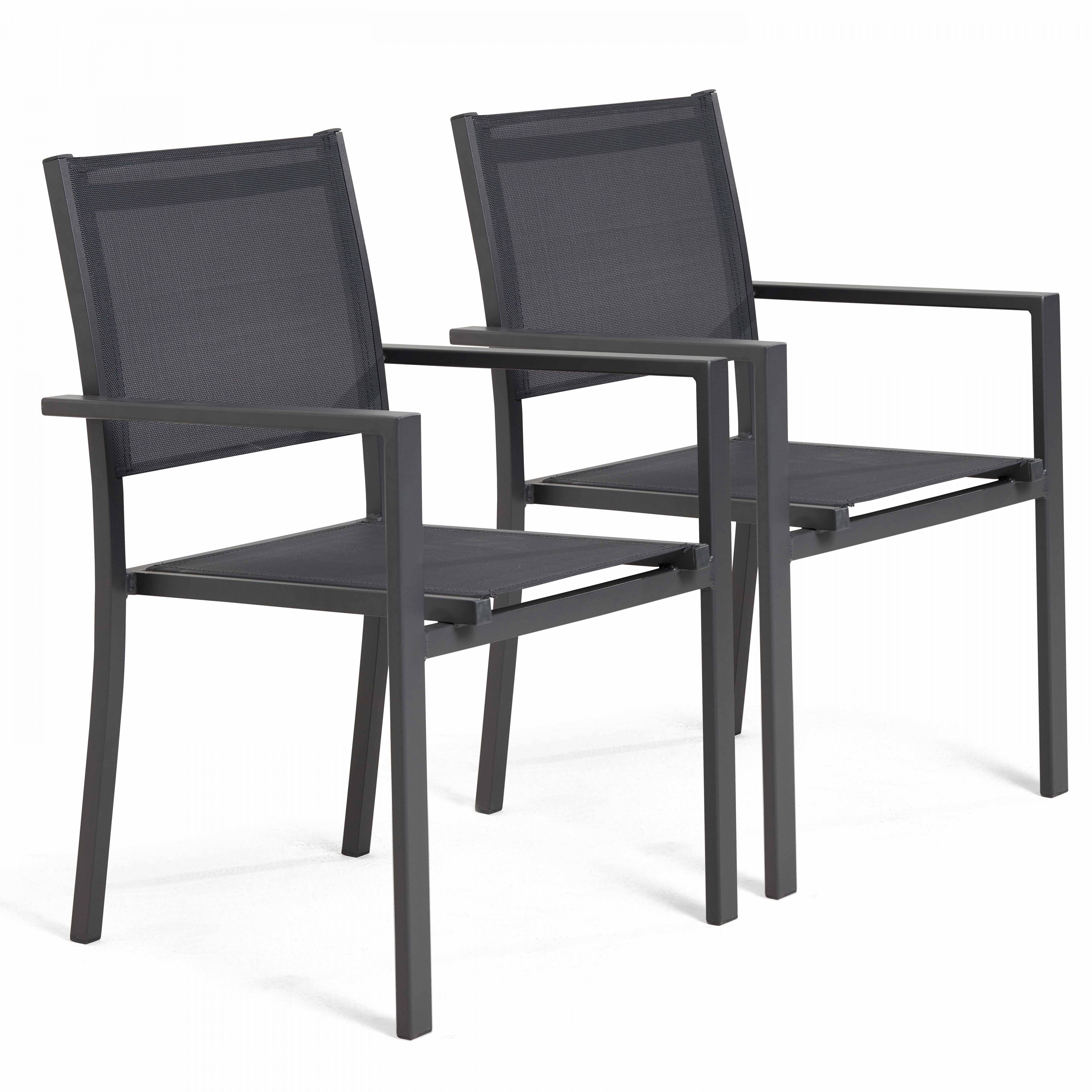Oviala - Lot de 2 fauteuils de jardin aluminium et textilène gris Nice - Oviala - Image 1