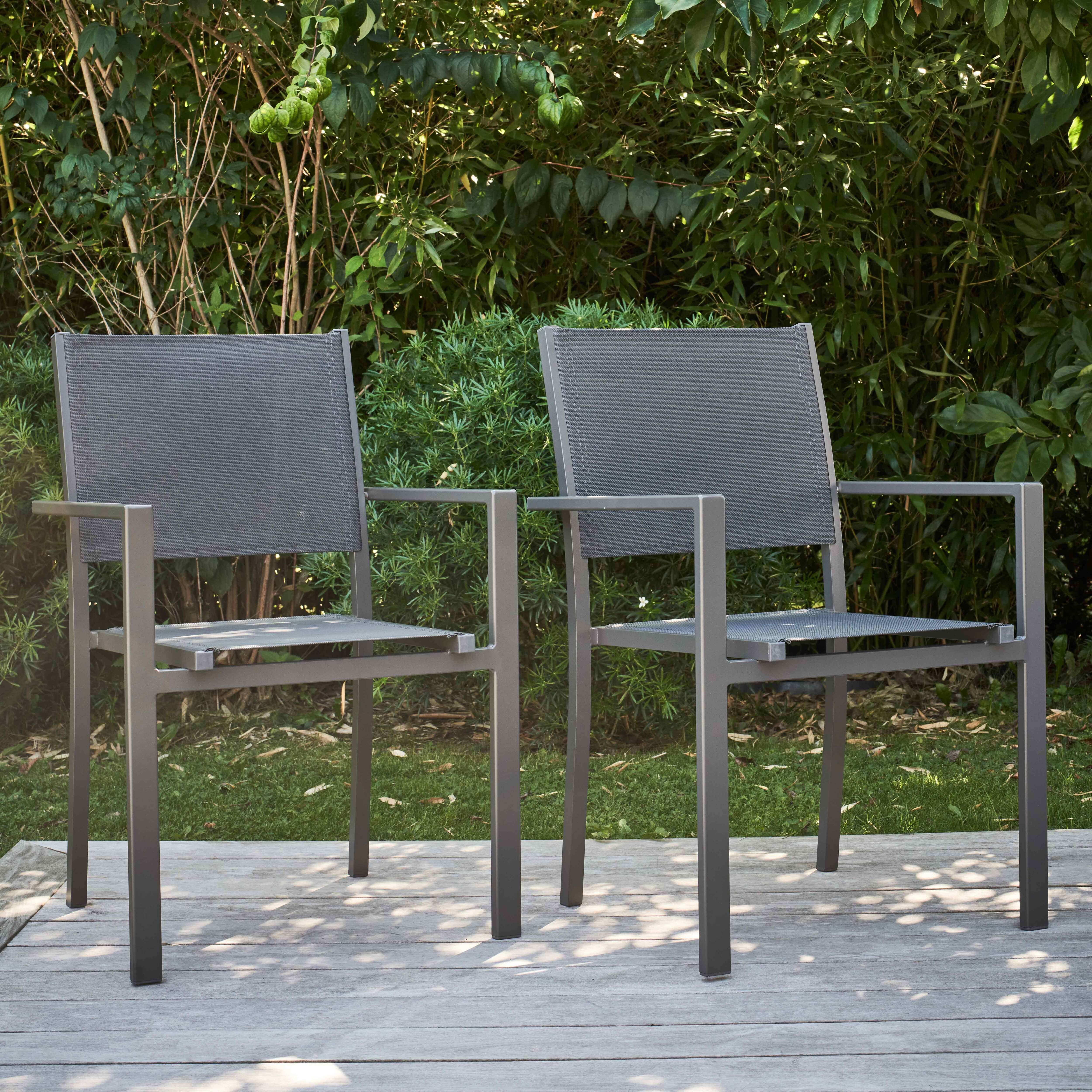 Oviala - Lot de 2 fauteuils de jardin aluminium et textilène gris Nice - Oviala - Image 2