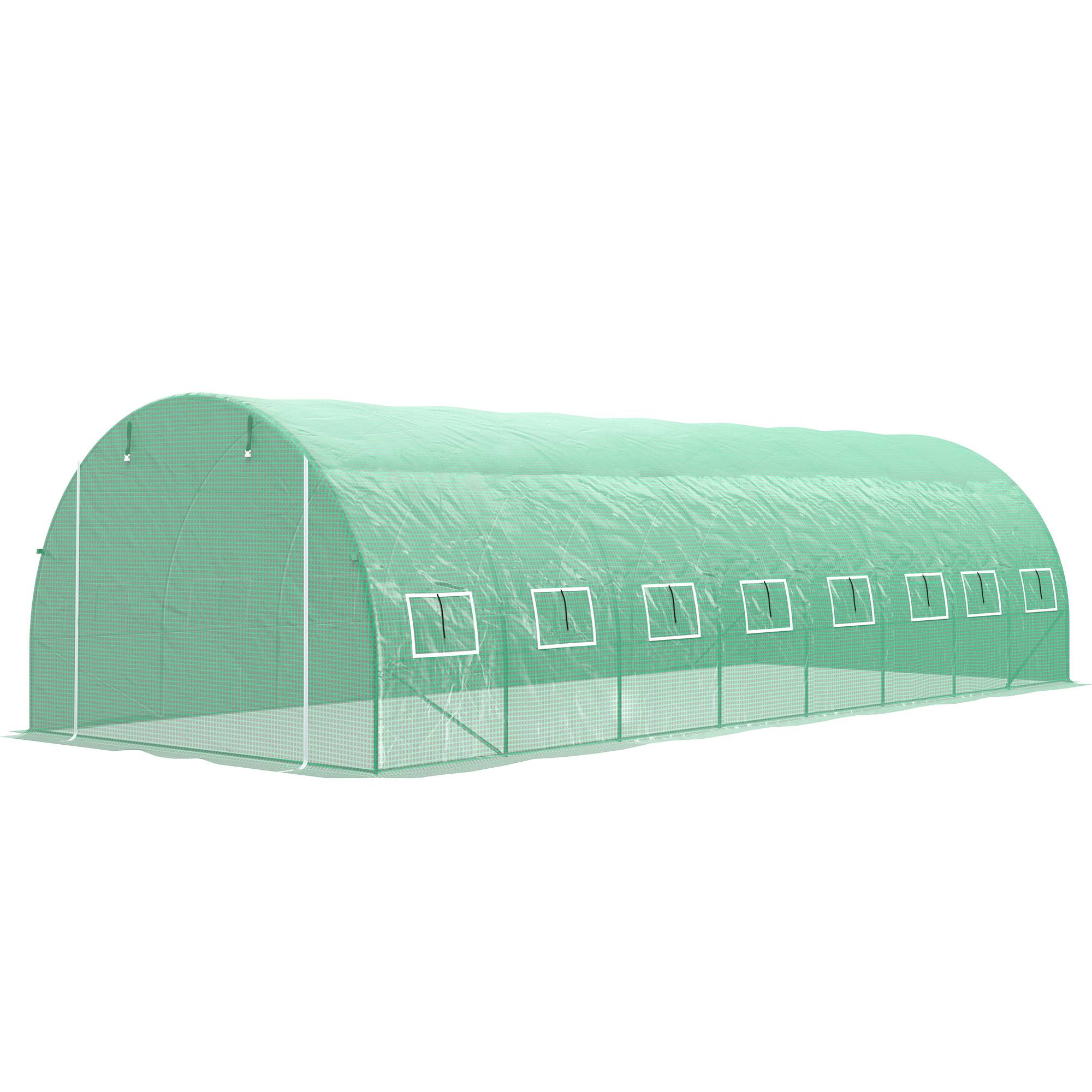 Serre de jardin tunnel 24m² 8L x 3l x 2H m - 16 fenêtres, Porte zippée enroulable acier galvanisé, bâche PE, Vert - Image 2