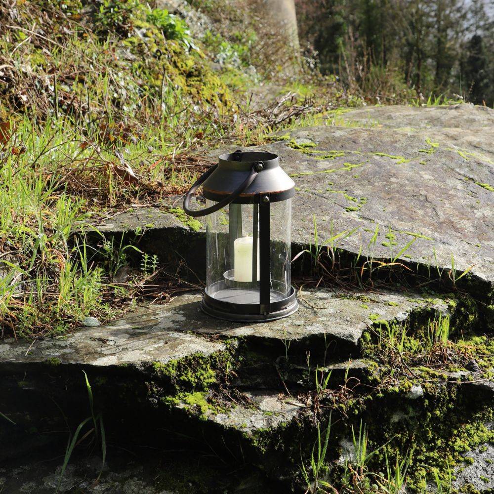 Lanterne pétrole jardin à poser bougie ancienne métal gris 42 cm Chemin de campagne - Image 4