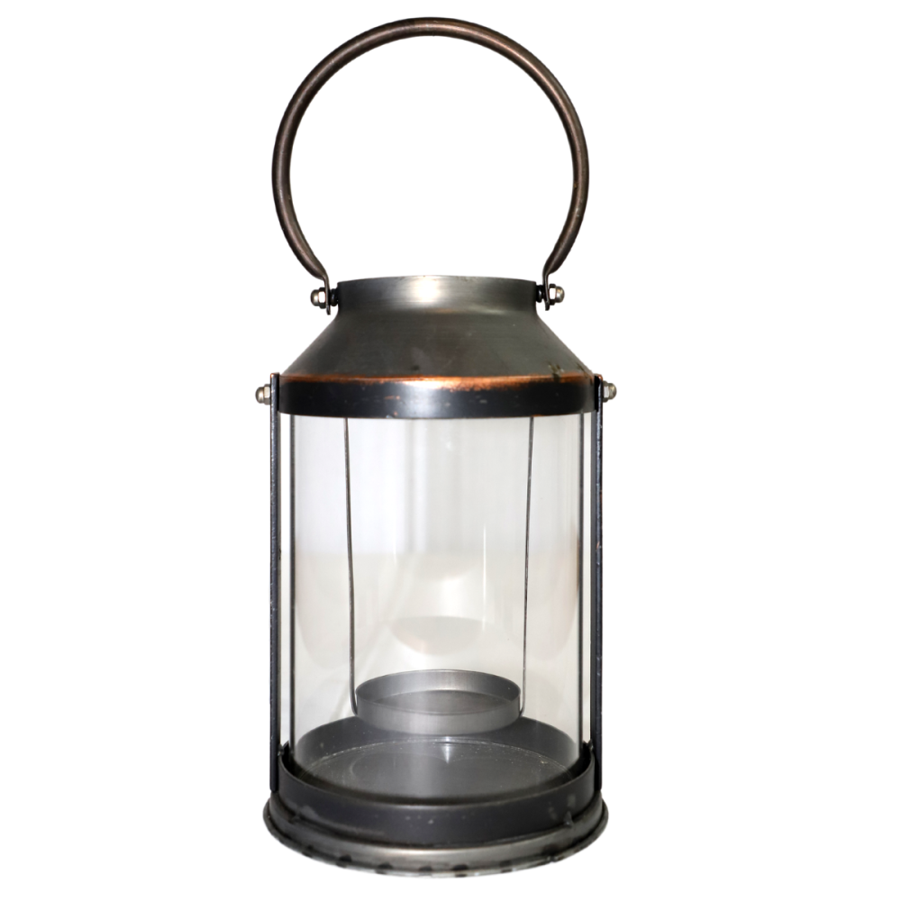 Lanterne pétrole jardin à poser bougie ancienne métal gris 42 cm Chemin de campagne - Image 1