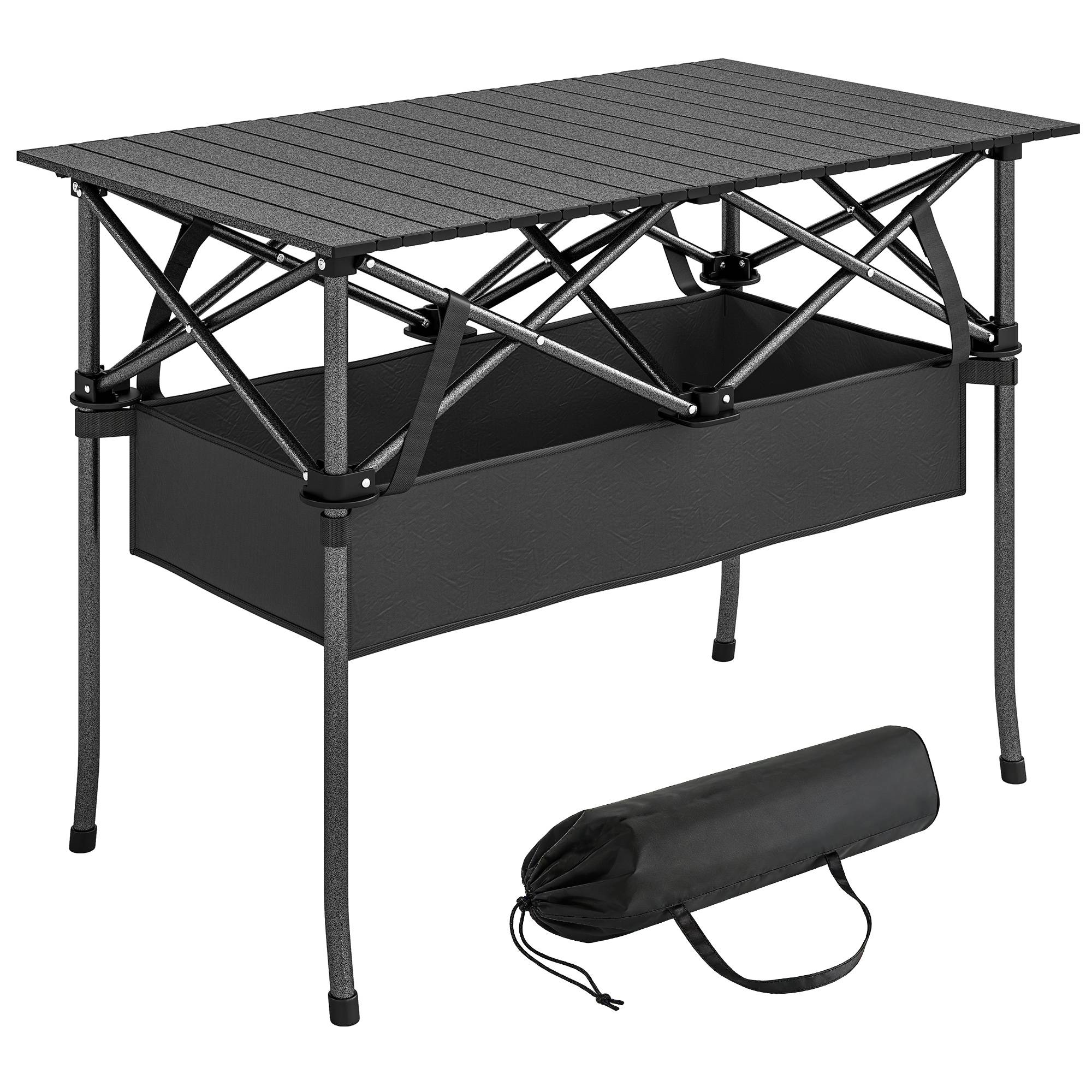 Sans Marque - Table pique-nique roulante pliable, rangement filet, sac, extérieur, noir - Image 1