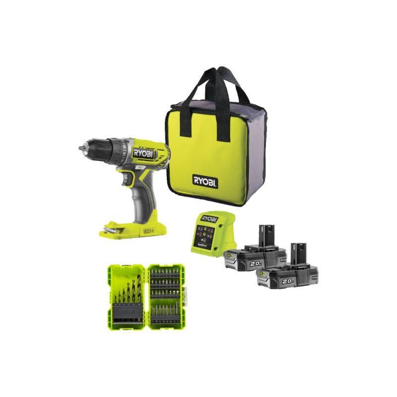 Ryobi - Pack RYOBI - Perceuse Visseuse R18DD2-220S - 18V One Plus - 2 batteries 2,0Ah - chargeur - Coffret antichocs empilable 38 accessoires - porte embouts - Image 1