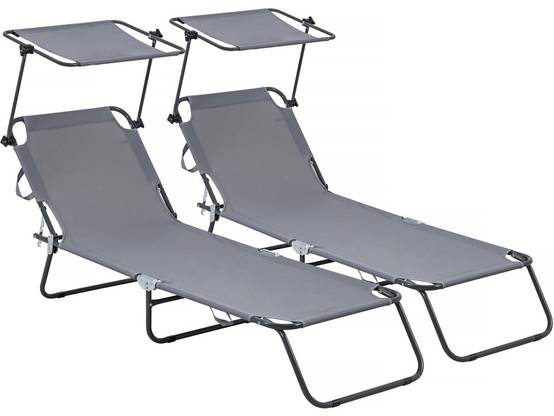 Lot De 2 Bains De Soleil Pliable "lazy" - Avec Pare Soleil - Gris -habitat Et Jardin - Image 1