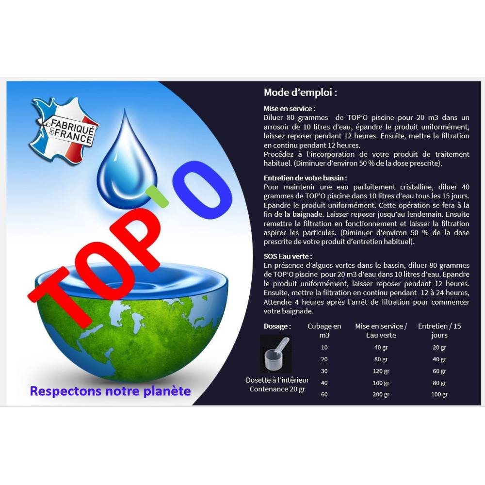 TOP'O - Clarifiant piscine, algicide, floculent, capteur de fer 1kg - Image 2
