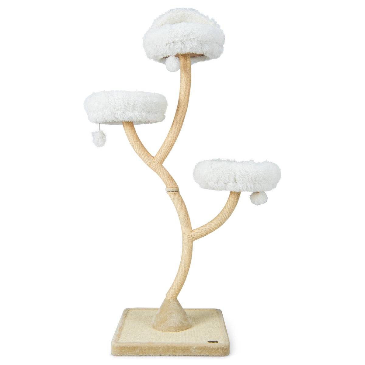 Helloshop26 - Arbre à chat 178 cm avec cadre en métal incurvé tour à chat avec 3 balles suspendues 3 perchoirs griffoir en sisal beige - Image 1
