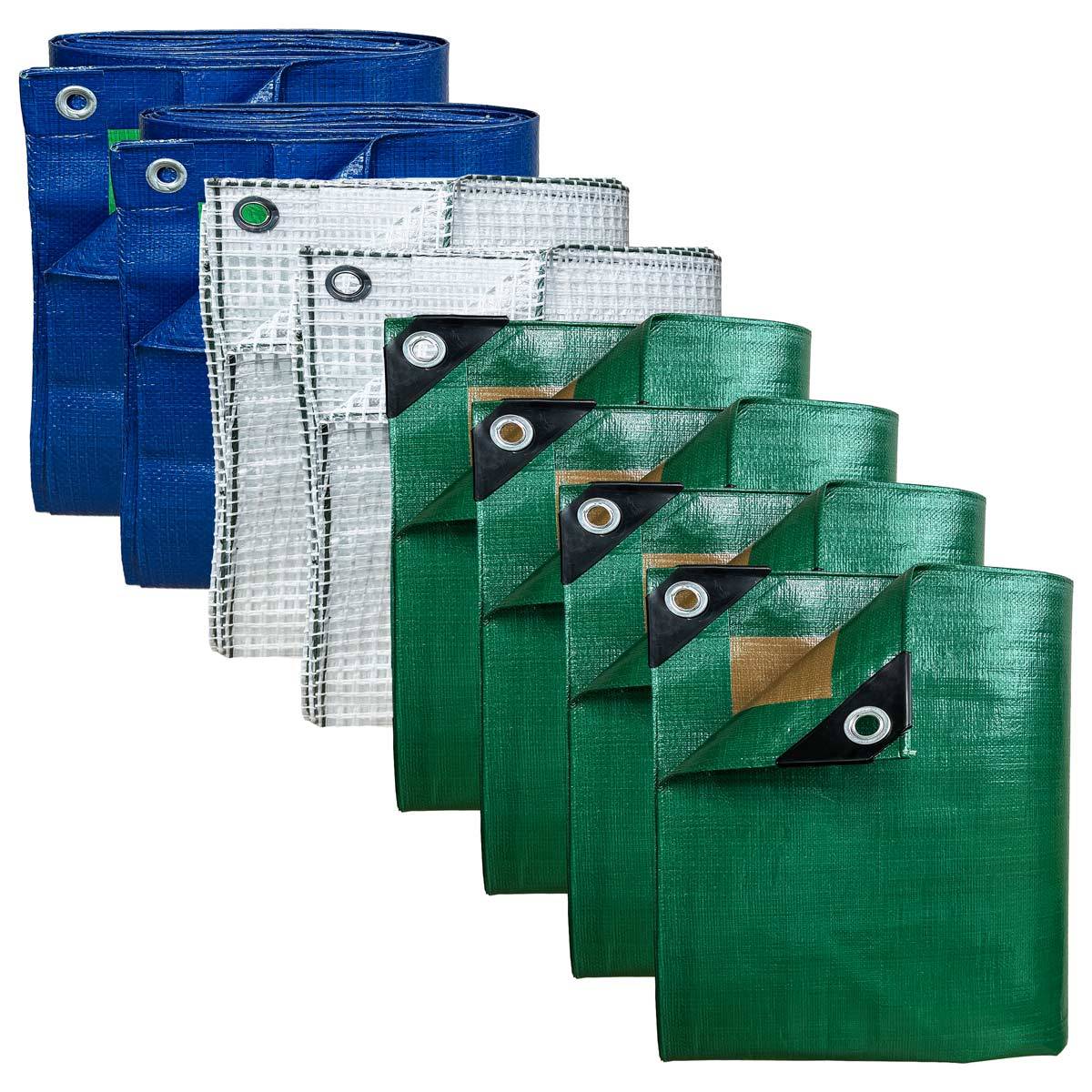 Pack 8 Bâches de Protection imperméables - 2x3m (x2) + 3x5m (x2) HQ250MU / 3x4m (x2) TR170MU / 4x5m (x2) SR150MU - PT3MU TECPLAST - Image 1