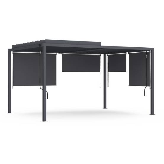 Pergola bioclimatique lames orientables acier 3x4 M et 4 stores gris anthracite - Image 2